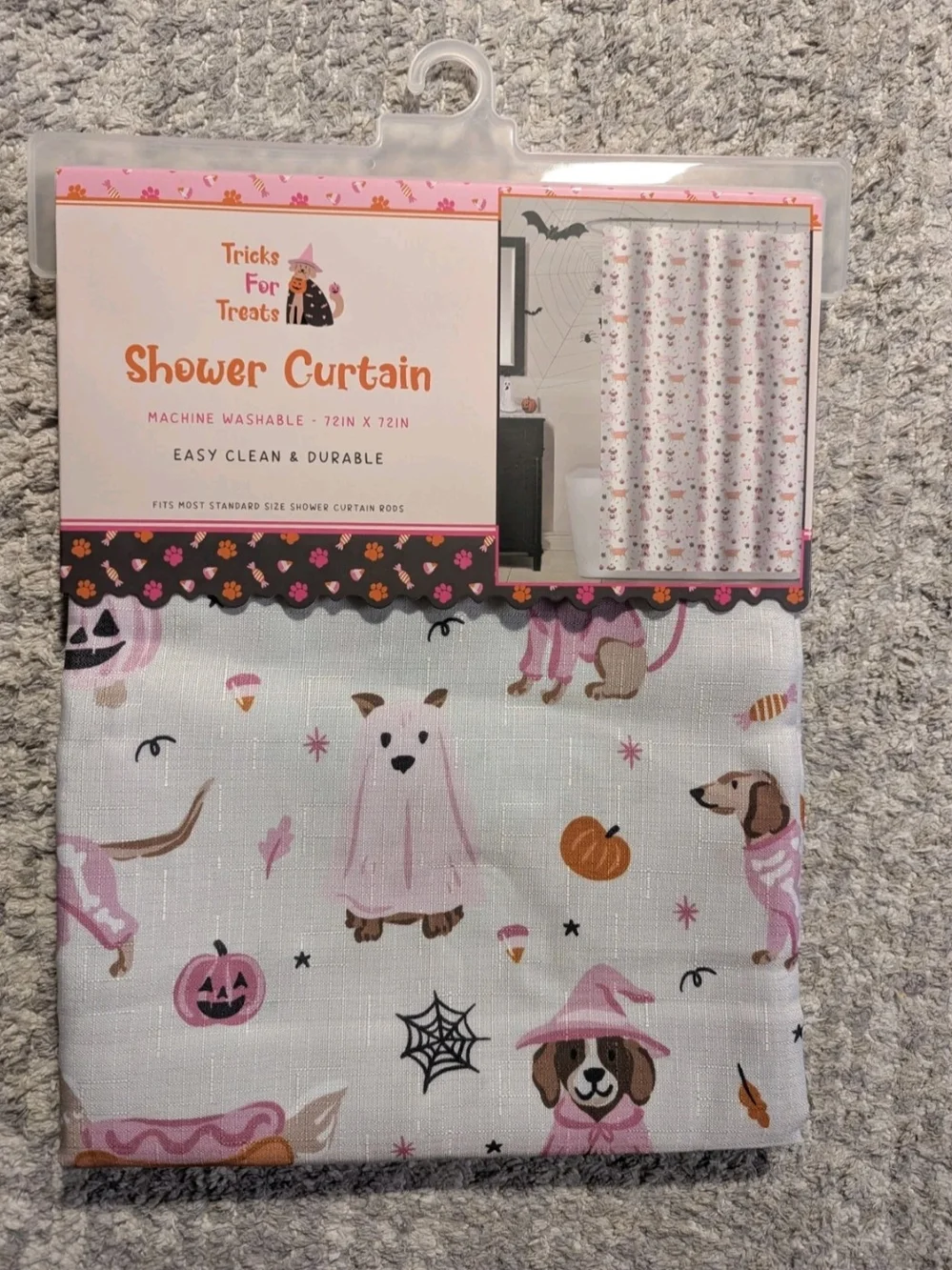 Halloween Dachshund and Friends Print Shower Curtain -72x72in